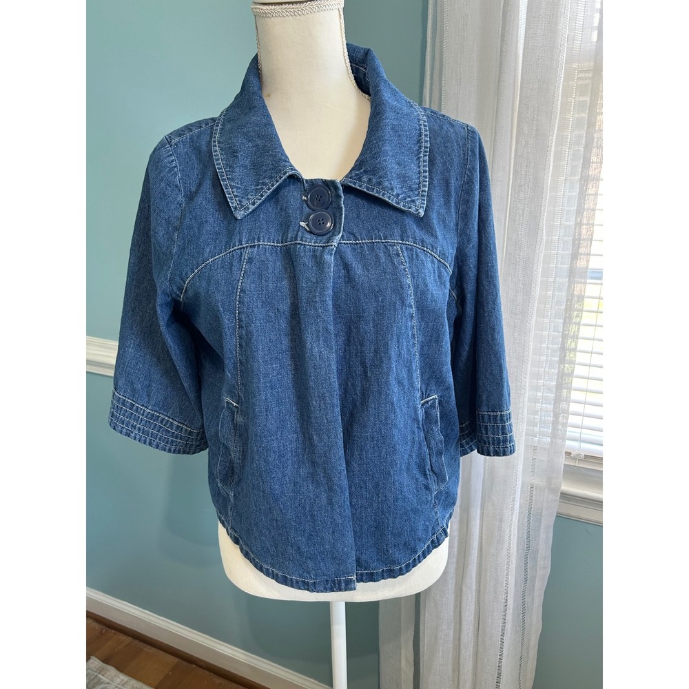 Classic Elements Womens Blue Denim Jacket Medium Wash 3/4 Sleeve Size L‎
